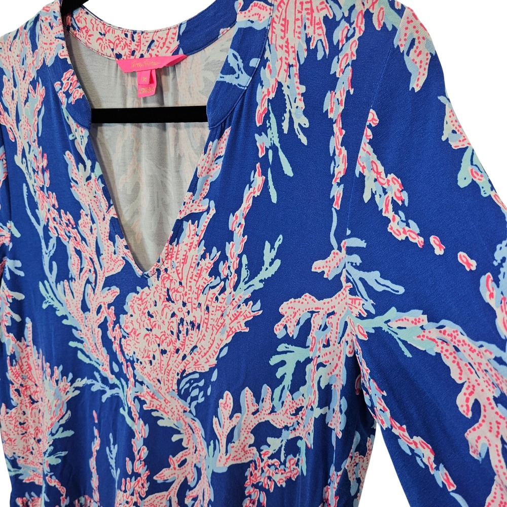Lilly Pulitzer TRACI LONG SLEEVE DRESS Borealis Blue Swim on Over Size Medium - Picture 8 of 11